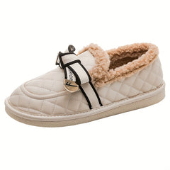 Women's Bowknot Decor Slippers Plush Lined Shoes