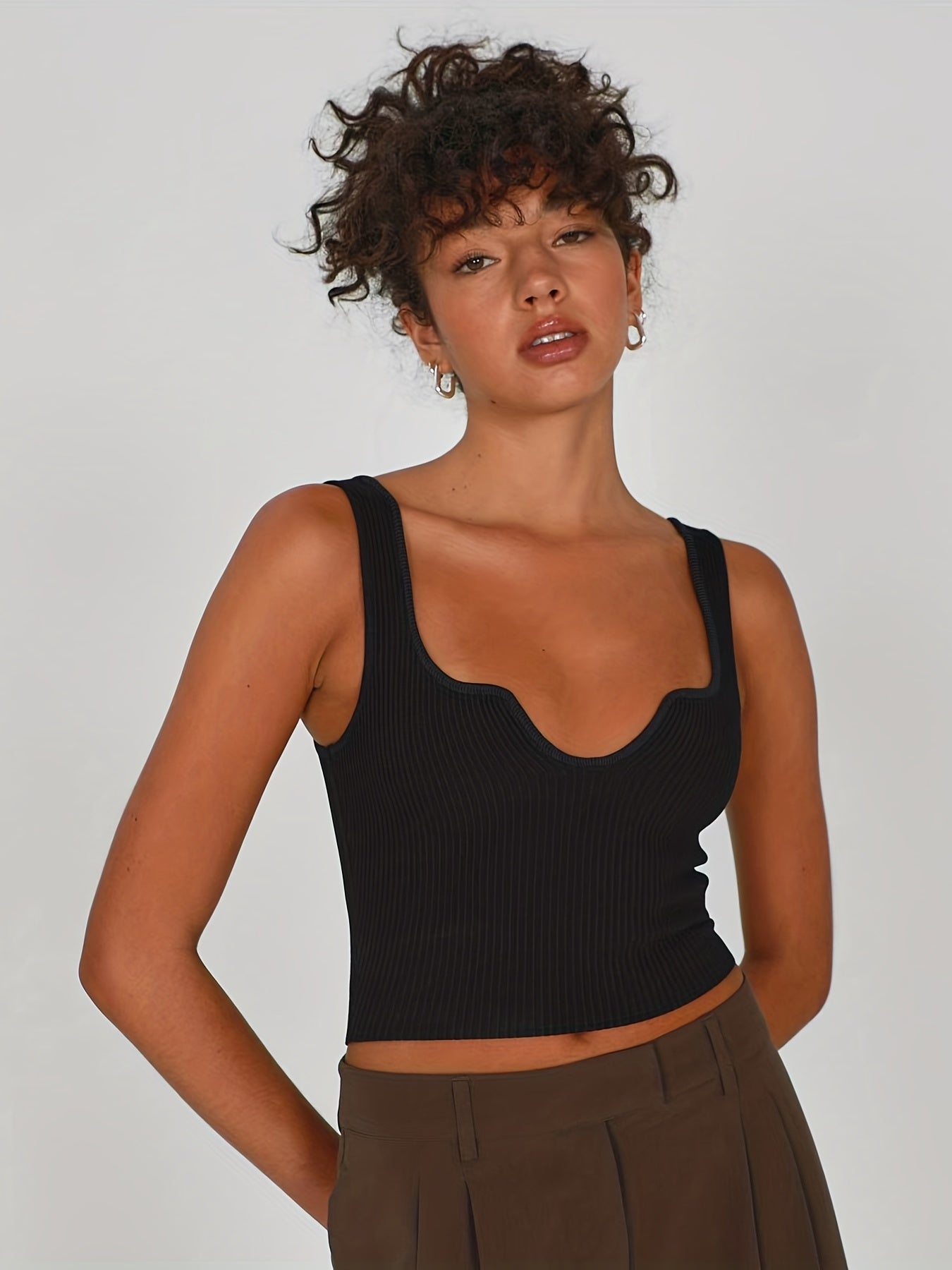 Sexy Sleeveless Tank Top Solid Notched Neck Summer Women's Clothing