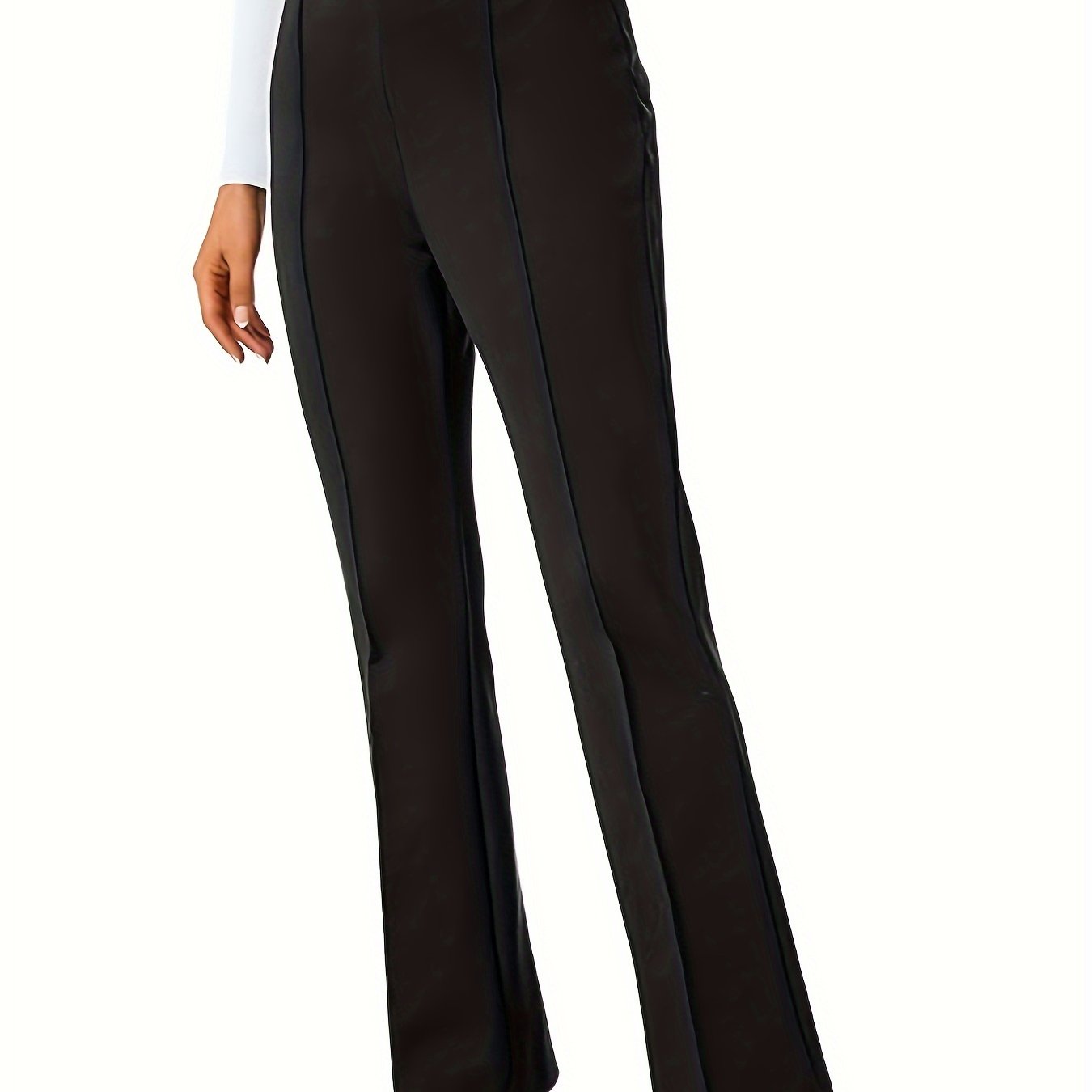  Pants Women's Plus Solid Elastic High Rise Straight Leg Trousers