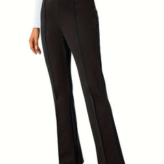  Pants Women's Plus Solid Elastic High Rise Straight Leg Trousers