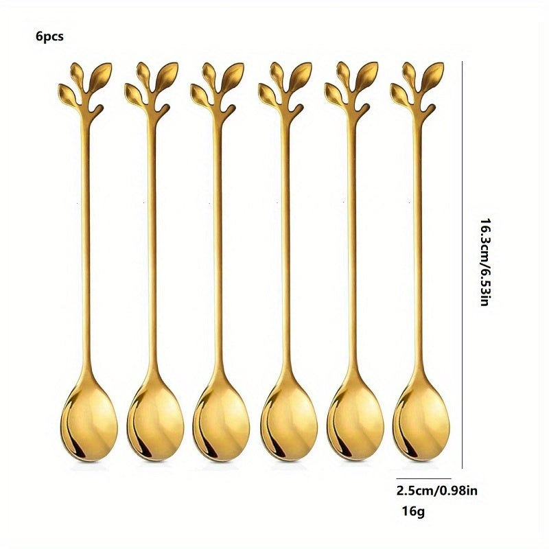 6-Piece Stainless Steel Cutlery Set - Milk Spoon, Salad Fork, Leaf Shaped
