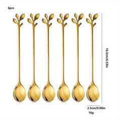6-Piece Stainless Steel Cutlery Set - Milk Spoon, Salad Fork, Leaf Shaped