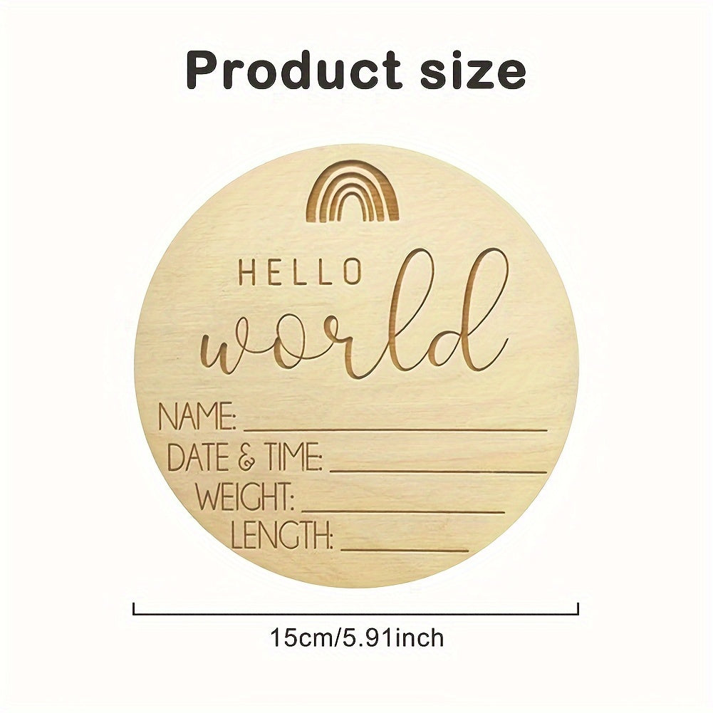 Hello World Wooden Birth Announcement Sign for Baby Milestones