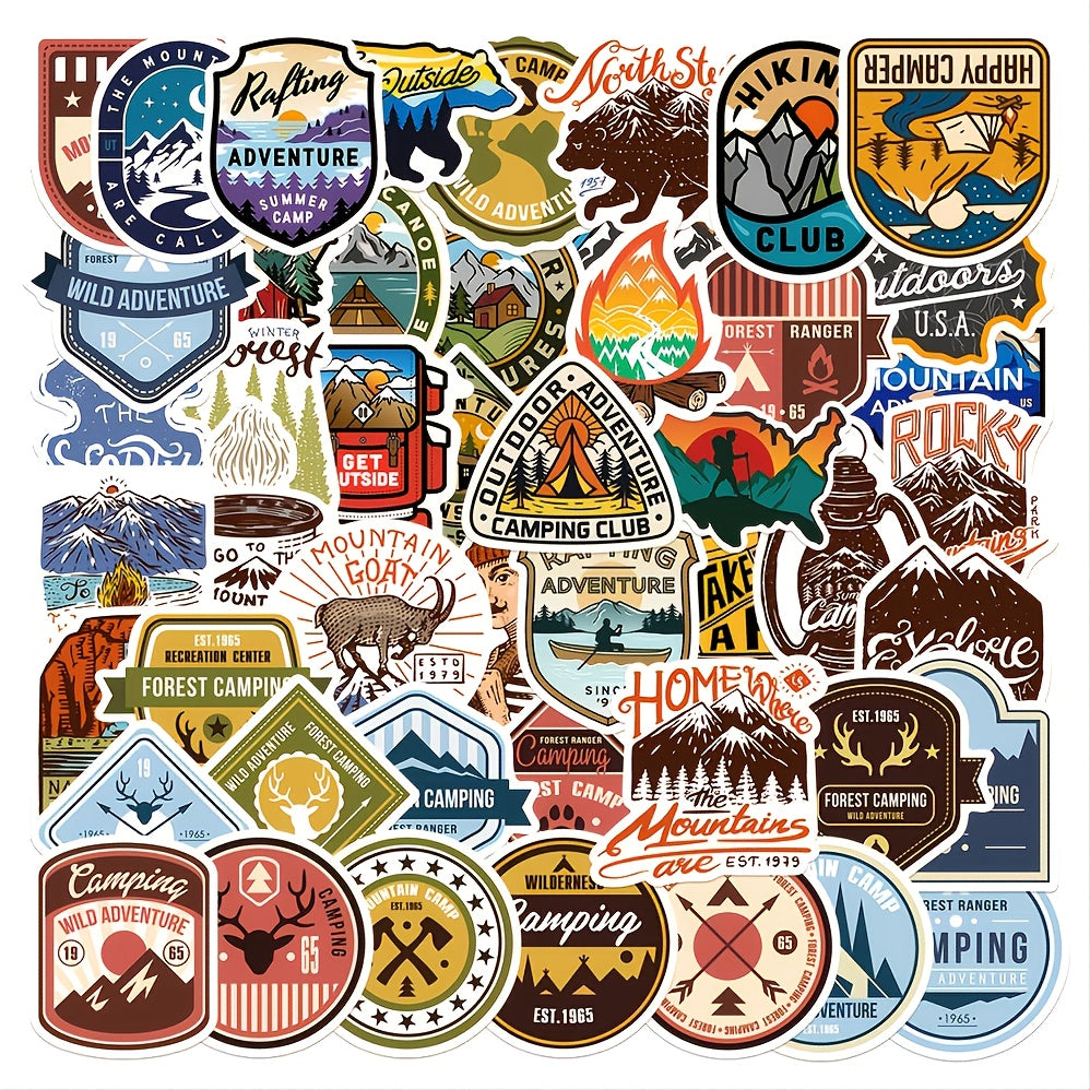 48pcs Outdoor Camping Waterproof Stickers for Water Bottles Cars Laptop Bike