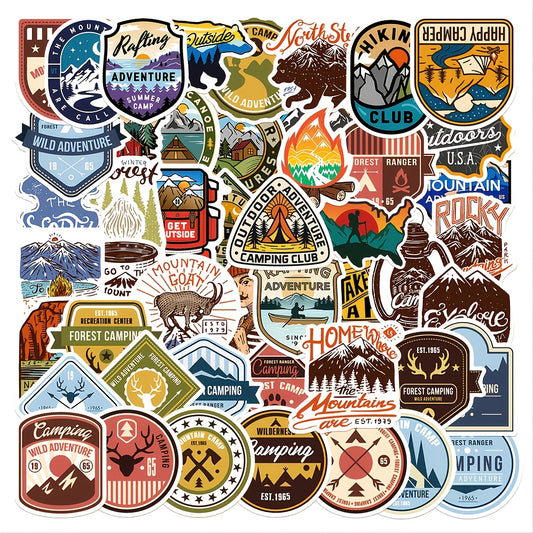 48pcs Outdoor Camping Waterproof Stickers for Water Bottles Cars Laptop Bike