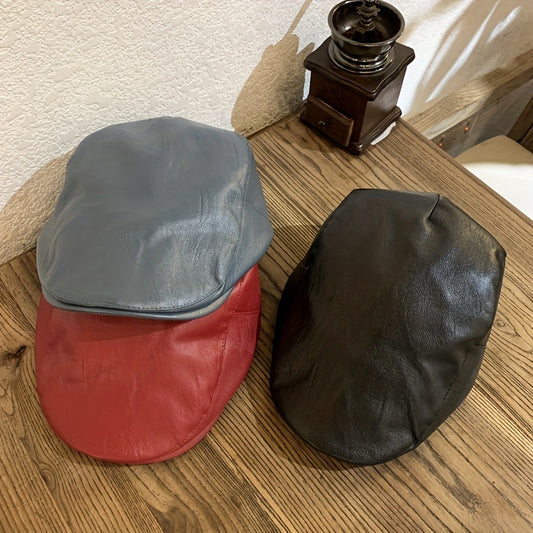 British Retro Leather Beret Hat Men's And Women's All match Newsboy Hat
