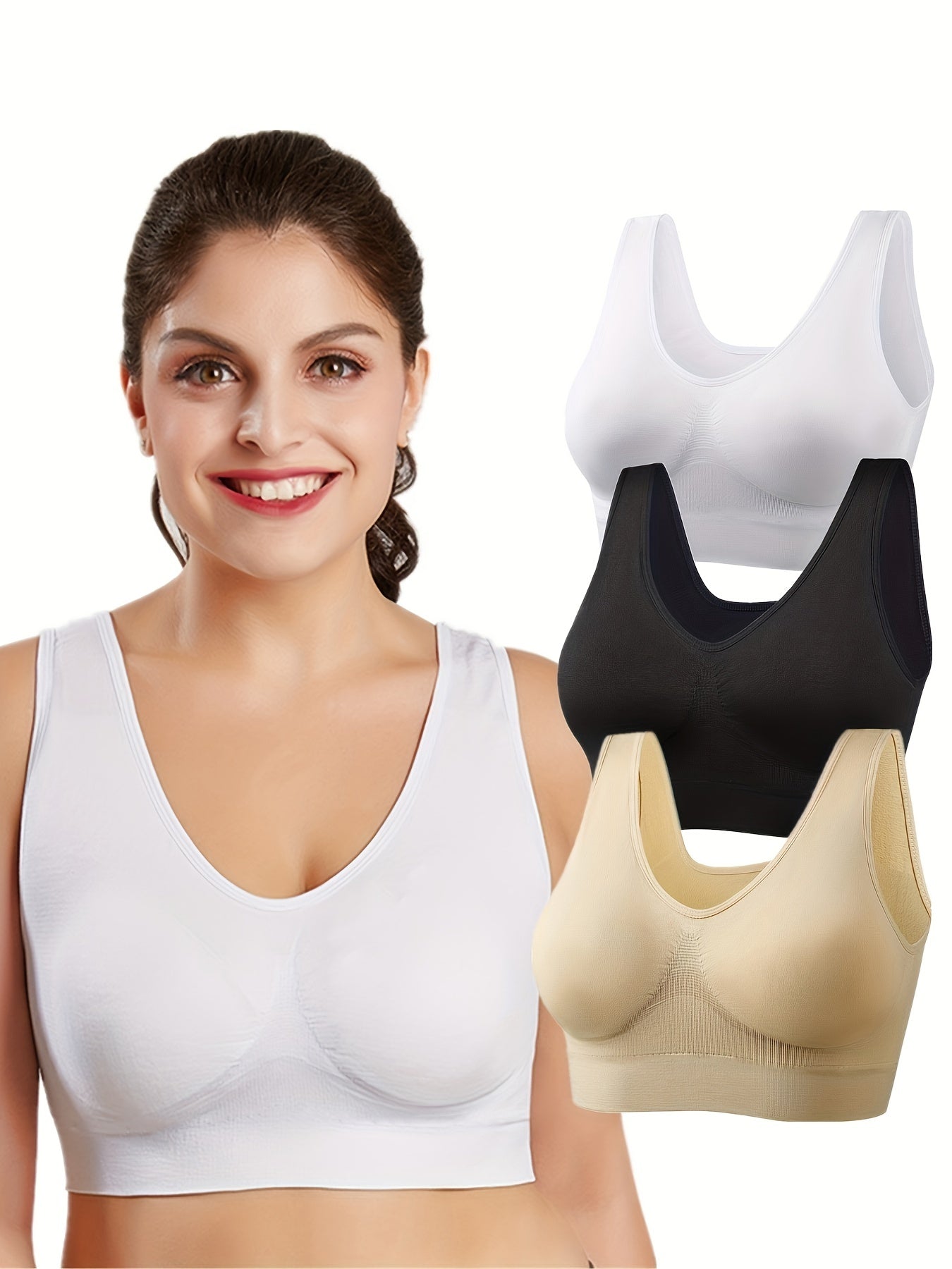 3 Pack Plus Size Sports Bra Women's Plus Seamless High Stretch Sports Bra Set