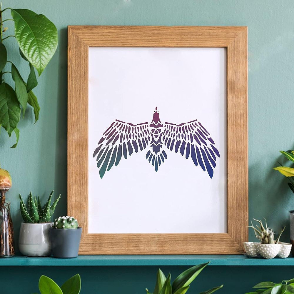 Large Stencil for Painting Bird Wing with Teal & Purple Feathers
