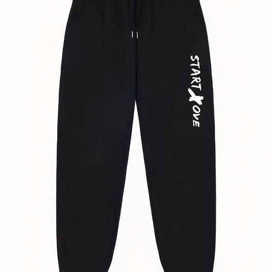 Men's Letter Print Joggers - Casual Stretch Waist Sweatpants