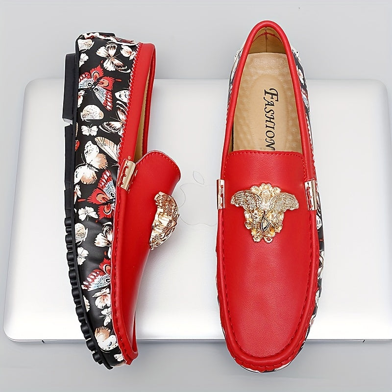 Men's Butterfly Print Slip On Loafers Casual Shoes