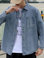 Men's Distressed Denim Jacket Casual Lapel Button Up Street Style Coat