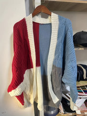  Colorblock Cable Bat Sleeve Cardigan