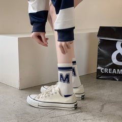 10 Pairs Unisex Striped Mid Calf Socks for Teens