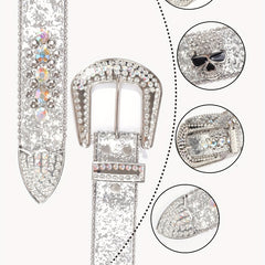 Silvery Grey Rhinestone Skull Waist Belt Punk Rivet Belt