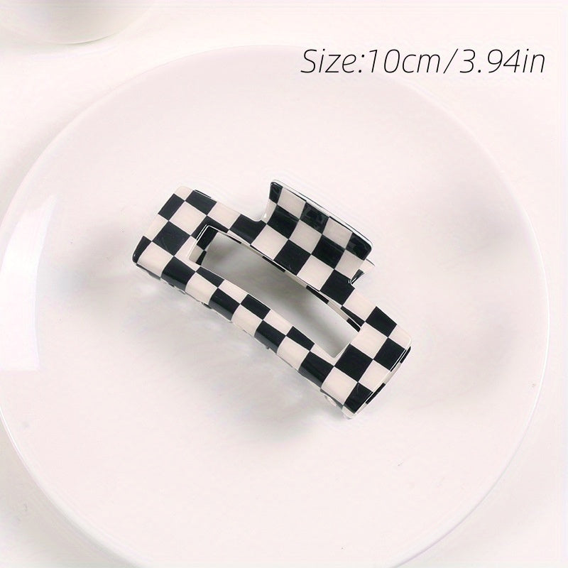 Checkered Hair Claw Clips Vintage Lattice Print Barrettes Strong Hold Clamp