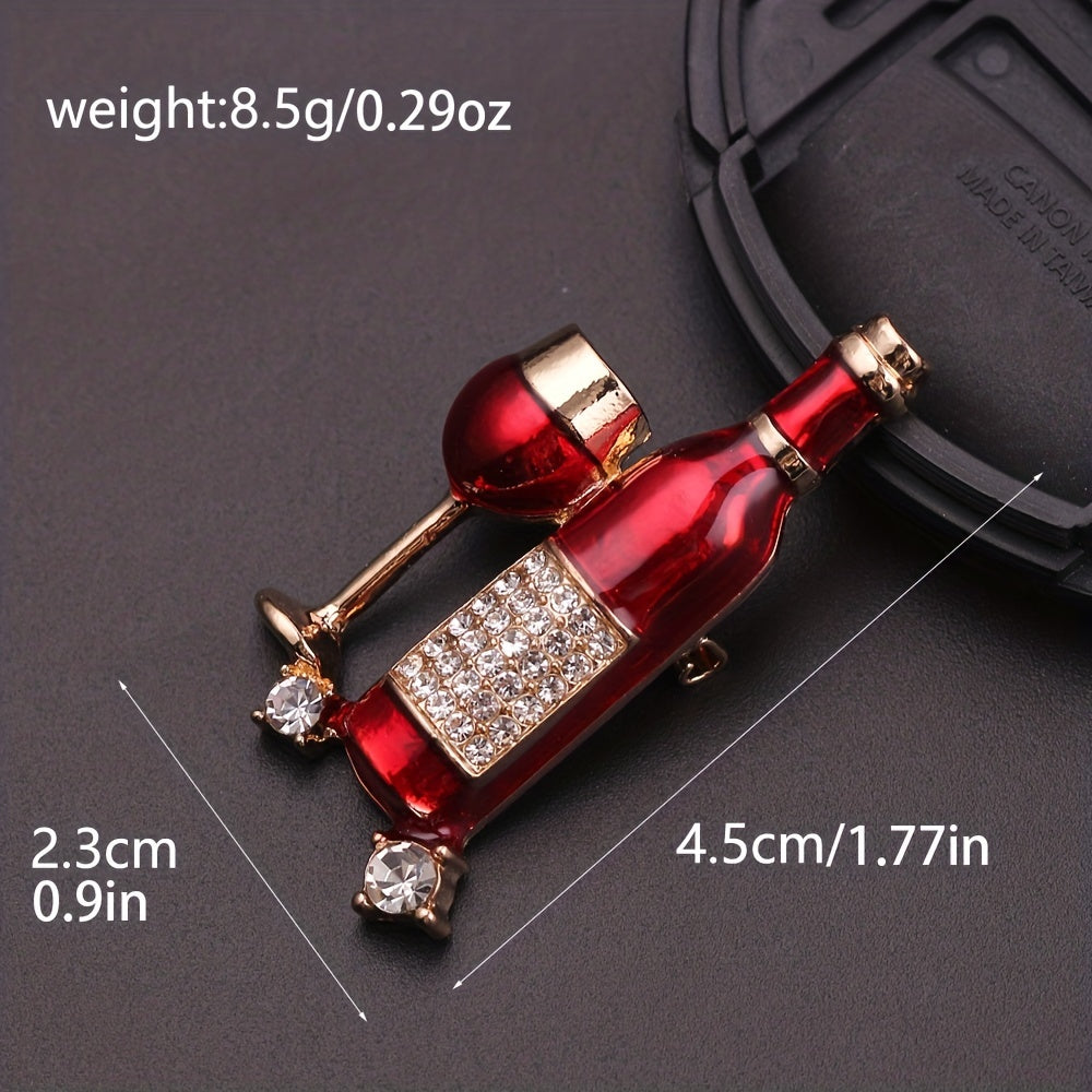 Rhinestone Wine Bottle Wine Glass Brooch Clothing Backpack Creative Pin