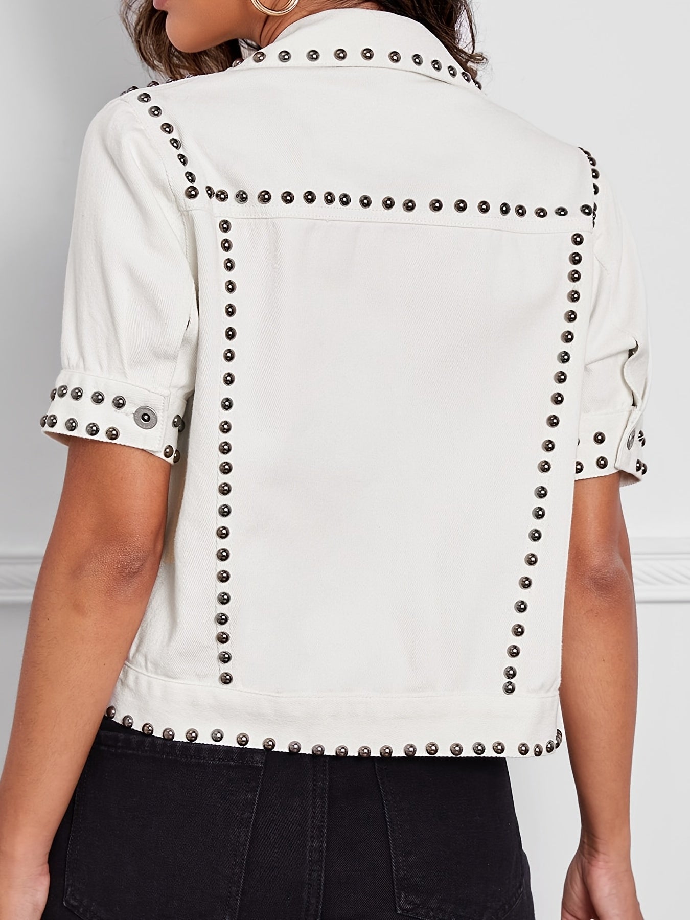 Studded Denim Jacket Single Breasted Button Coat