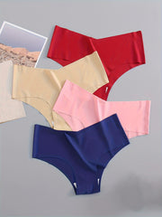 4 Pack Seamless Panties Sporty & Comfy Solid Brief Panties