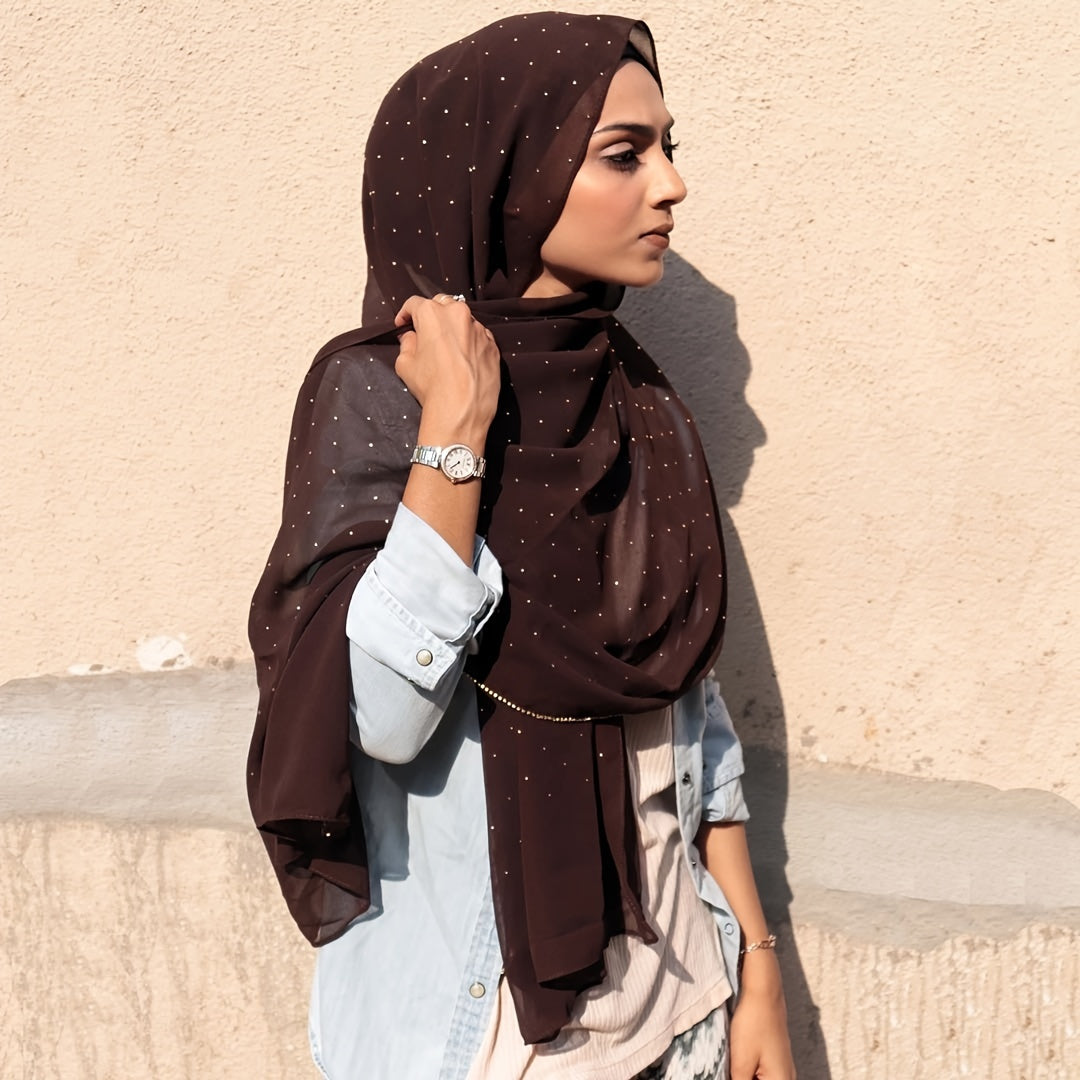 Chiffon Glitter Chain Bandana Scarf Lightweight Solid Hijab Scarf
