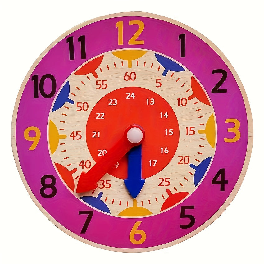 Wooden Clock Toy for Kids 3+ Learn Time Quartz Movement