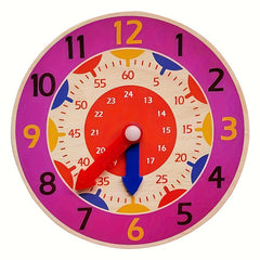 Wooden Clock Toy for Kids 3+ Learn Time Quartz Movement