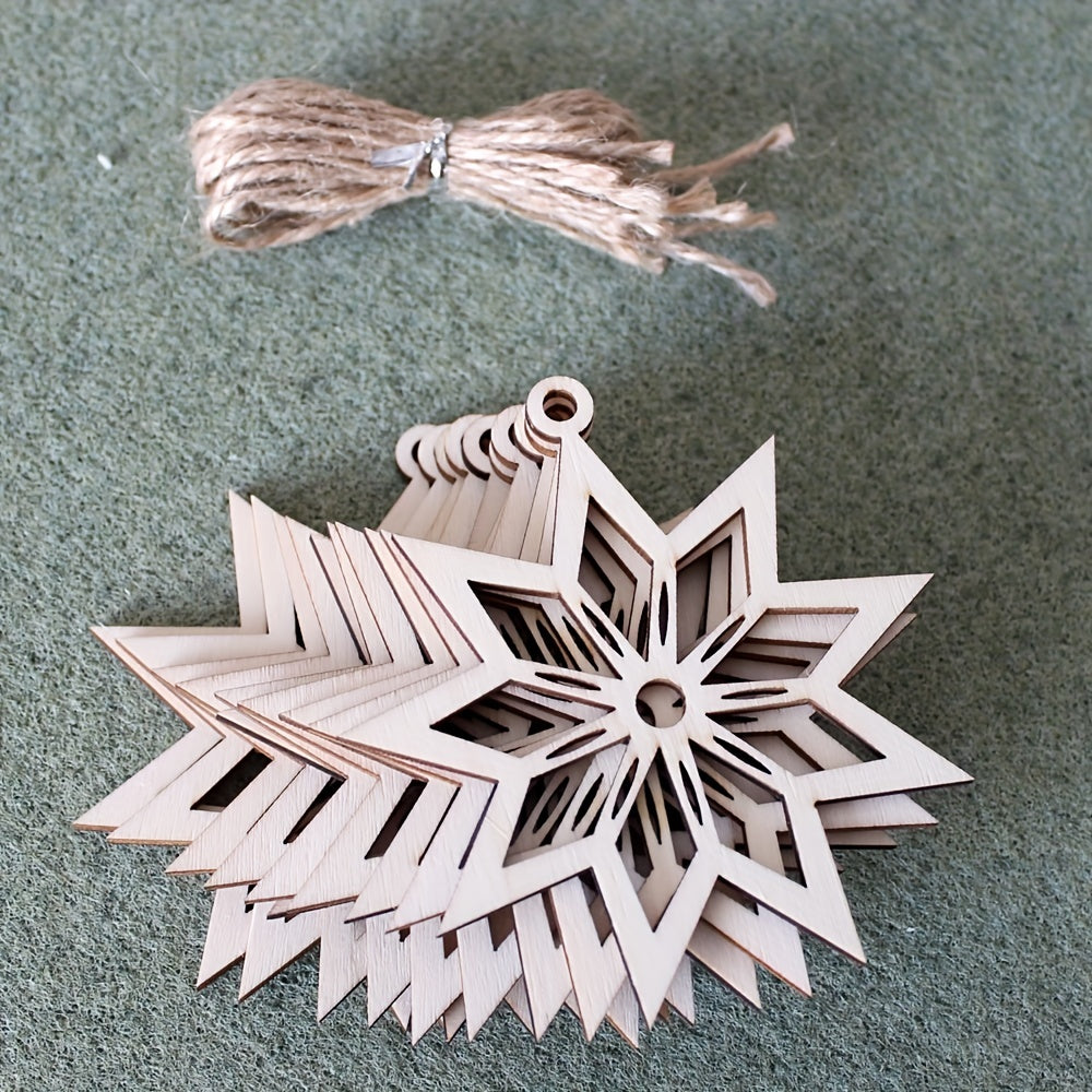 10pcs 4in Christmas Snowflake DIY Wooden Decorations Unfinished Wood Chips