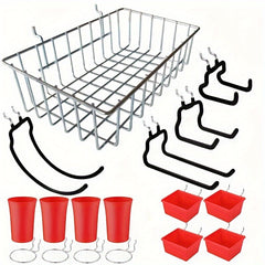 Nail Plate Storage Rack Set with Heavy Duty Basket, Hooks, and Organizer Cups