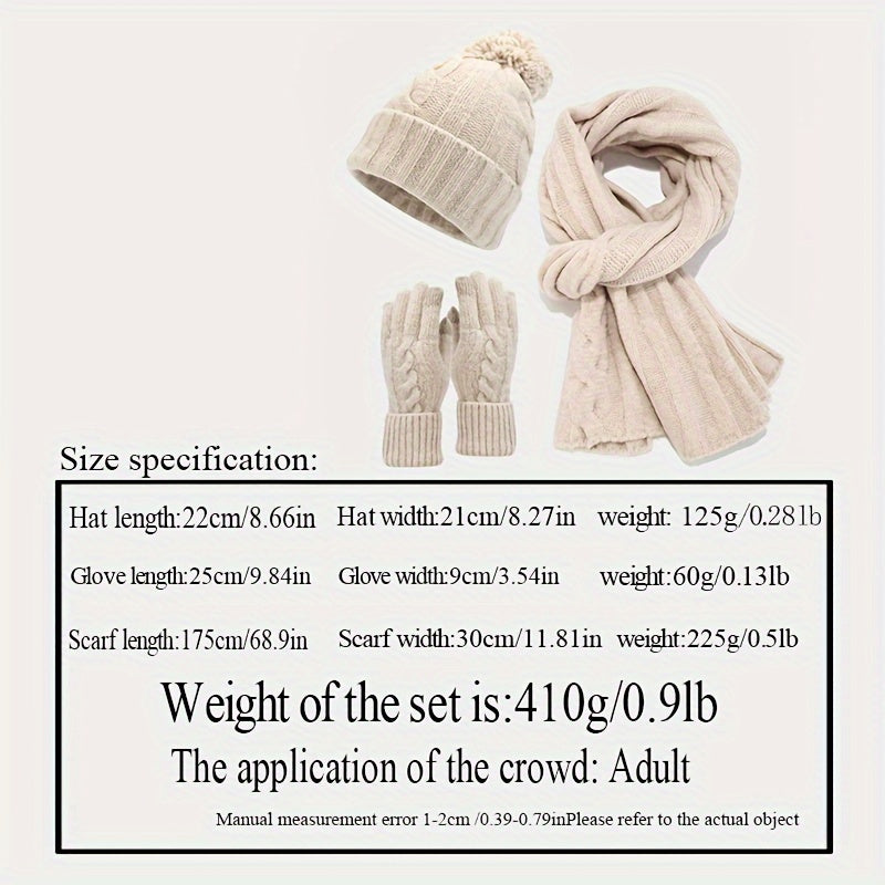 Fashionable Knitted Hat Scarf Gloves Set Warm Winter Set