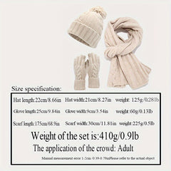 Fashionable Knitted Hat Scarf Gloves Set Warm Winter Set