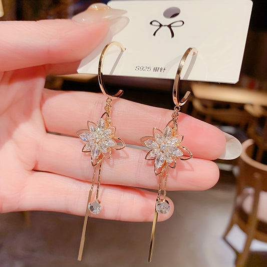 Zircon Long Drop Earrings 925 Silver Plated Party Jewelry Gift