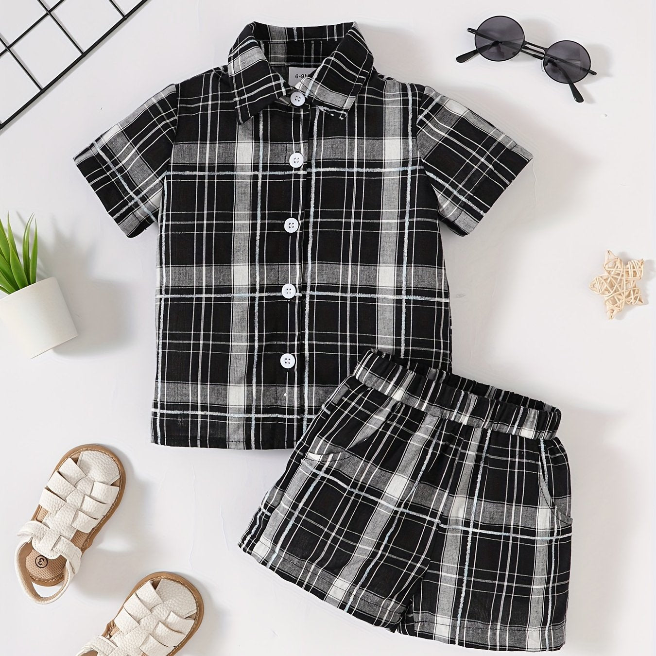Baby Boy Casual Set Plaid Shirt & Shorts