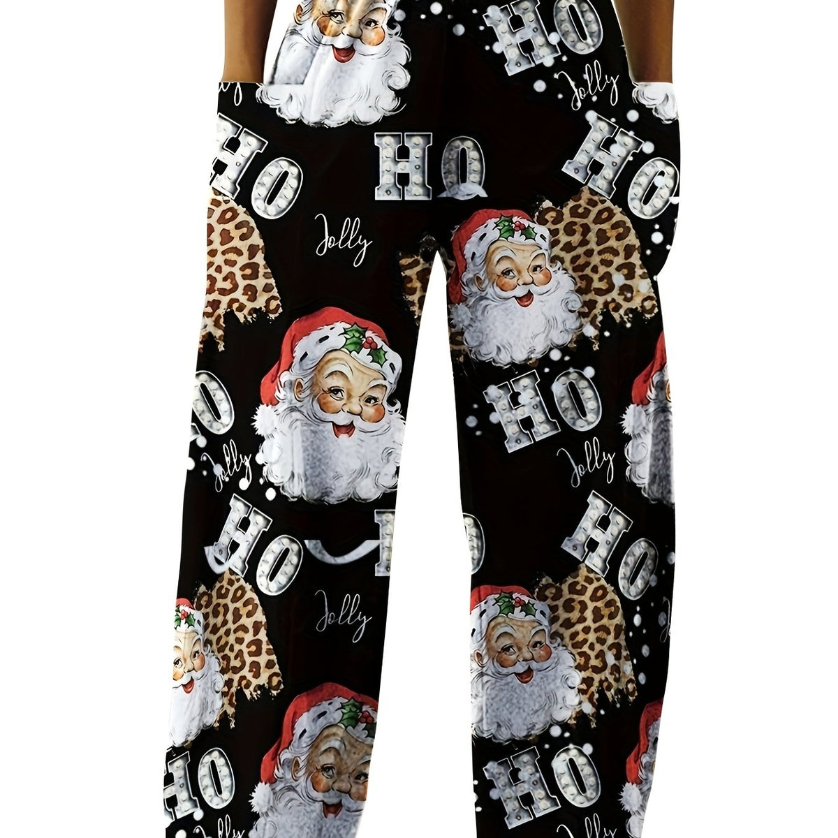 Women's Plus Santa Claus & Art Letter Print Wide Leg Trousers