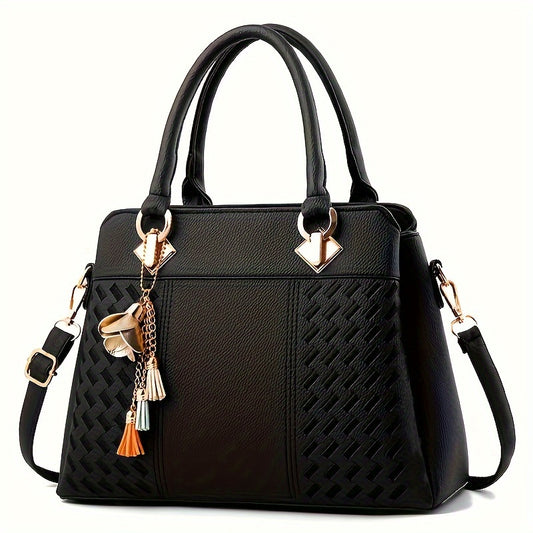 Grid Pattern Tote Handbag in PU Leather