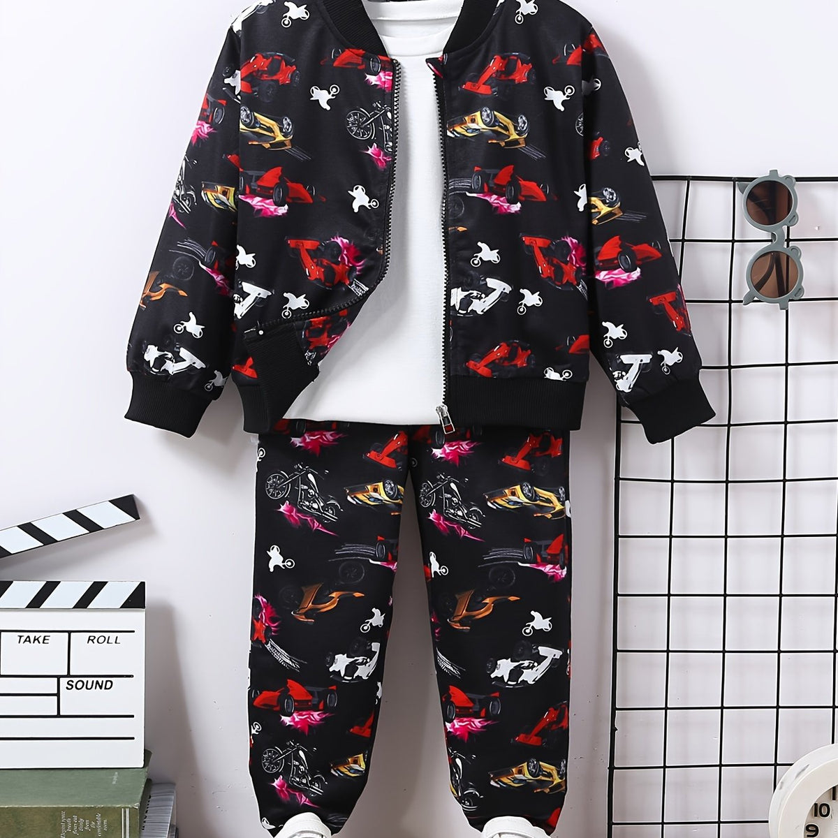Boy's Anime Vehicle 2pcs Jacket and Sweatpants Set for Spring Fall