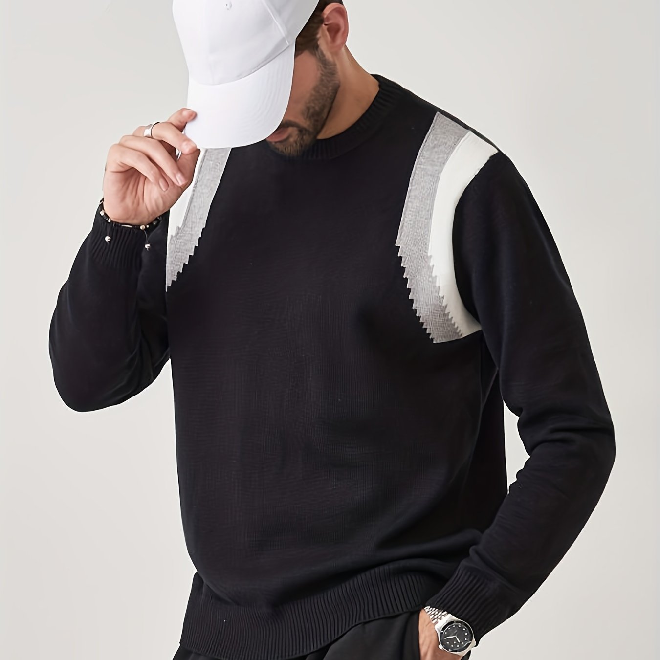 Men's Casual Knitted Crew Neck Pullover Sweater for Fall Winter
