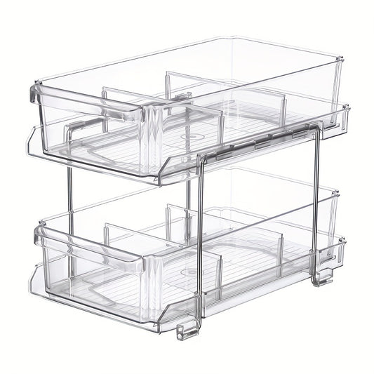 2 Tier Slide Out Bathroom Organizer, Clear Storage Container for Kitchen Counter