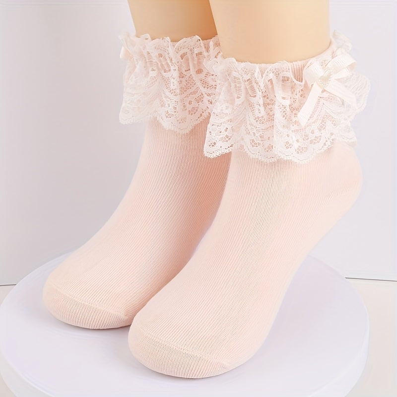 3 Pairs Girl Socks Love Bow Ruffled Princess Socks