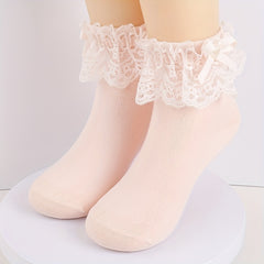 3 Pairs Girl Socks Love Bow Ruffled Princess Socks