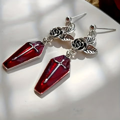 Gothic Rose Death Cross Ear Studs Halloween Accessories