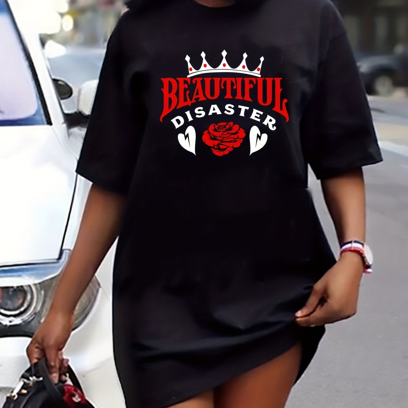 Crown & Rose Plus Print Short Sleeve Tee Dress
