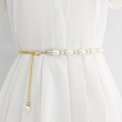 Faux Pearl Chain Belt Metal Waistband Women Dress Girdle