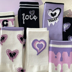3 Pairs Heart Pattern Socks Breathable Cartoon Sports Stockings