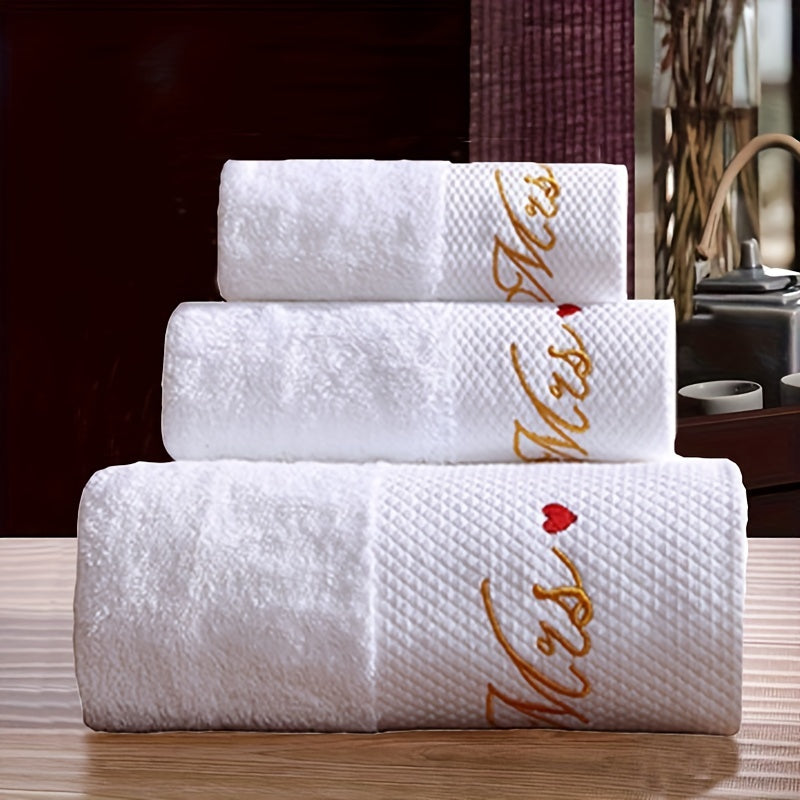 3pcs Love Embroidery Cotton Towel Set Soft Skin-friendly Bathroom & Hotel