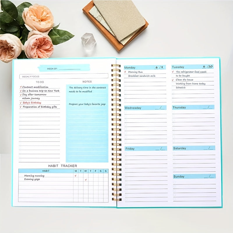 Weekly Goals Notebook B5 Size Spiral Bound Habit Tracker To-Do List Planner