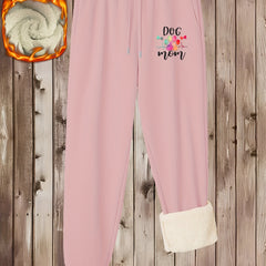  Colorful Paw & Art Letter Print Fleece Joggers