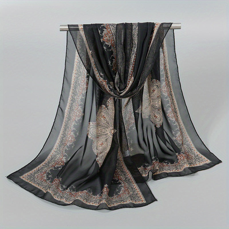 Boho Chiffon Scarf Paisley Print Thin Shawl Silk Head Wrap