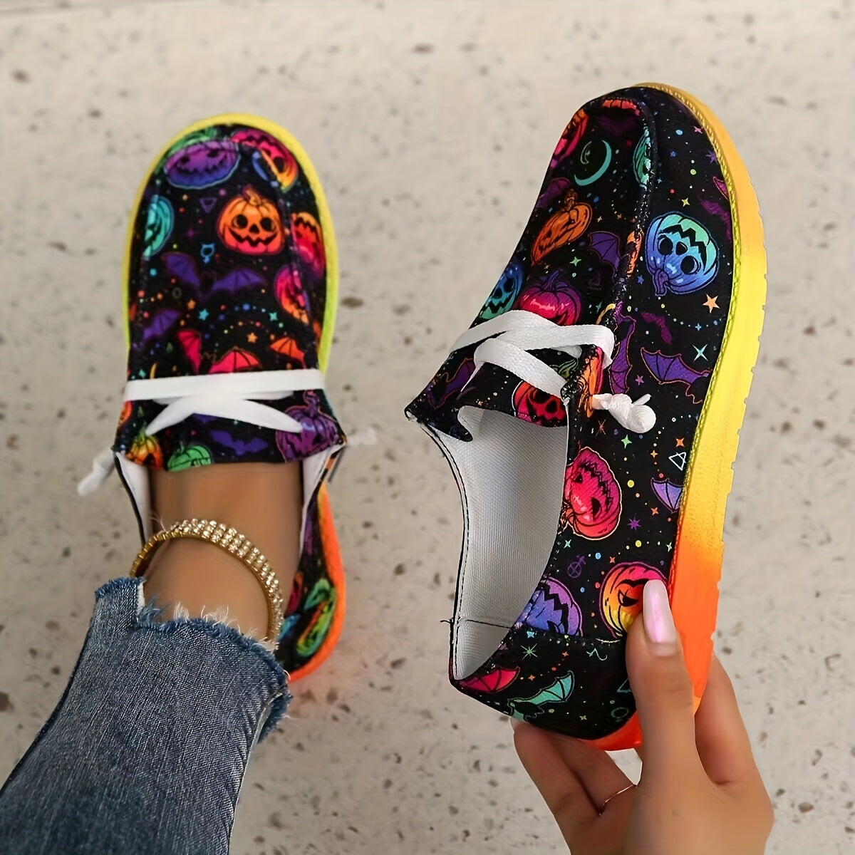 Colorful Pumpkin Pattern Halloween Canvas Shoes