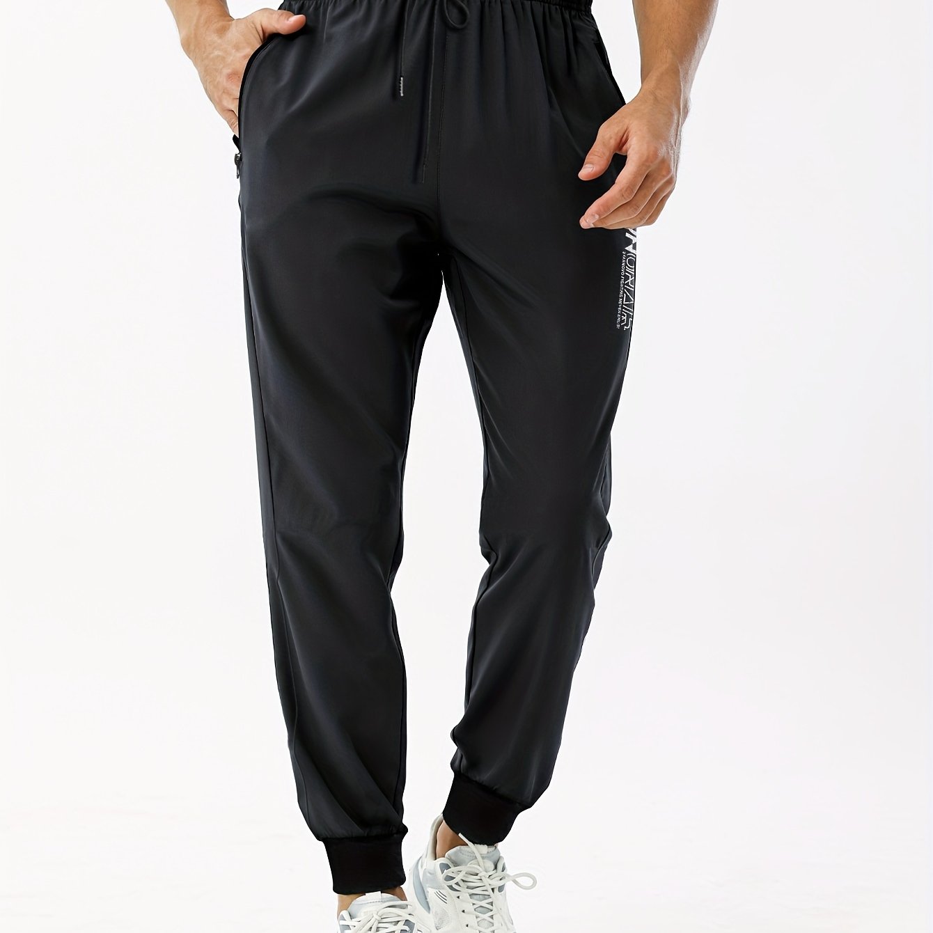 Men's Letter Print Joggers Zipper Pockets Athletic Sweatpants