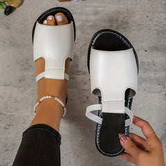 Women's Cut Out Slide Sandals Faux Leather Flat Slide Sandals