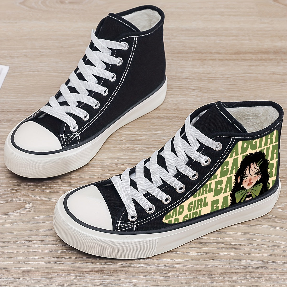 Anime Print Plush Lined Thermal Chunky Canvas Sneakers